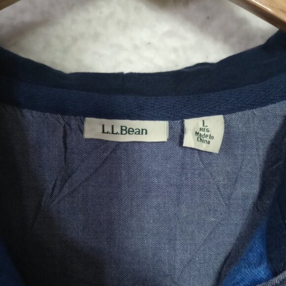 L.L. Bean Womens Hoodie Blue Striped Henley Pullover Sweatshirt Women's Size L - Picture 2 of 10